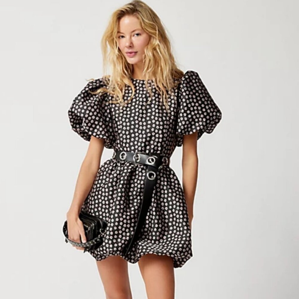 Sister Jane Picotee Jacquard Mini Dress – Black, Size XS